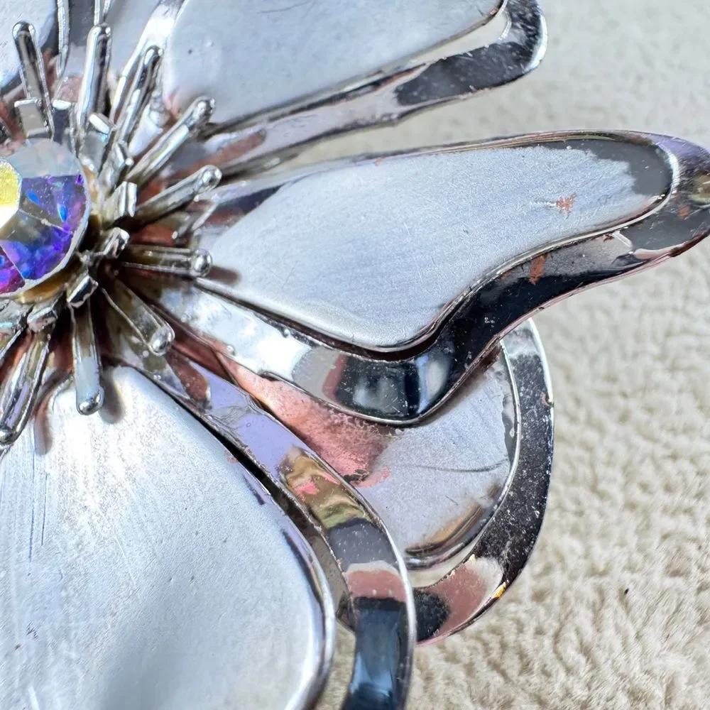Vintage Silver and Iridescent Brooch